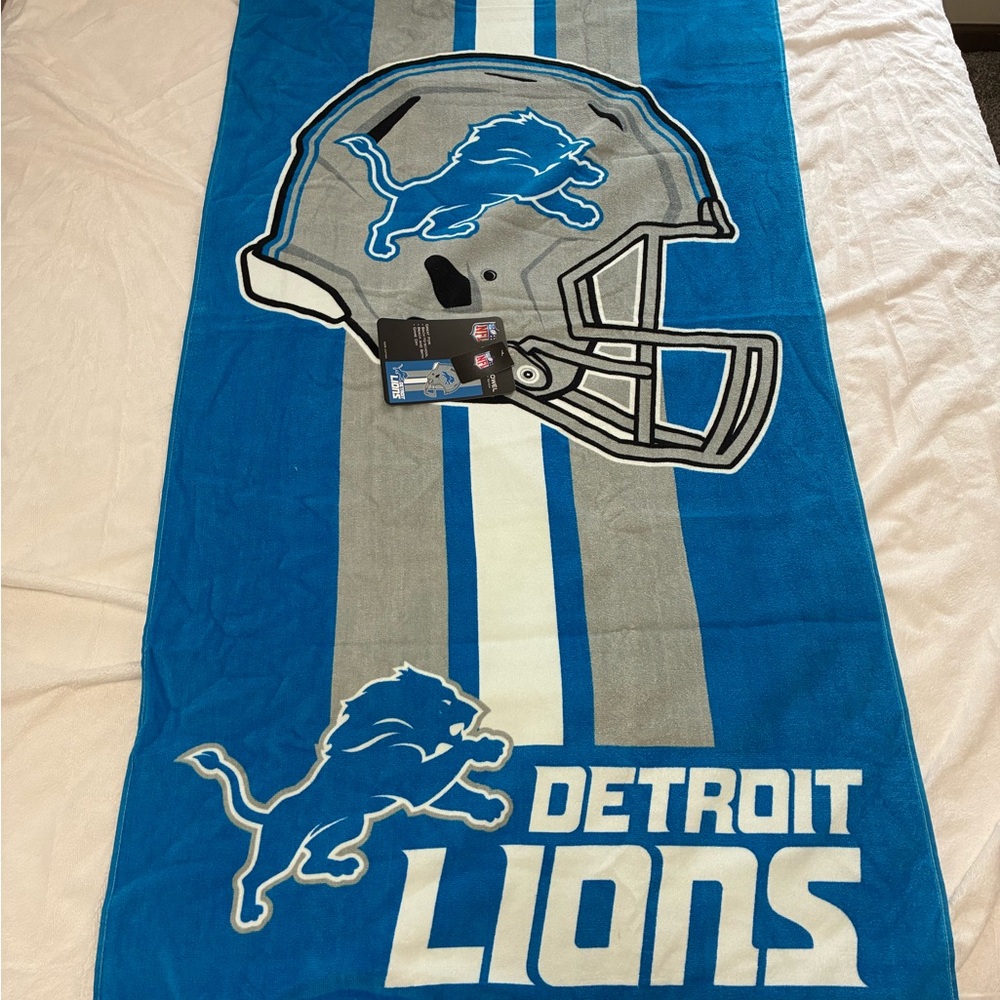 NFL Detroit Lions Blue and Gray Helmet Beach Towel